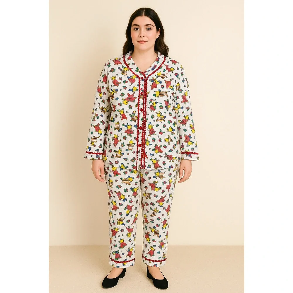 Womens Pajama Set 24W Vintage Kmart 80s Christmas Reindeer Print Long‎ Sleeve